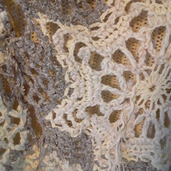 (2) Free People Ivory/Gray Crochet Sweater Sz M - Picture 2 of 8